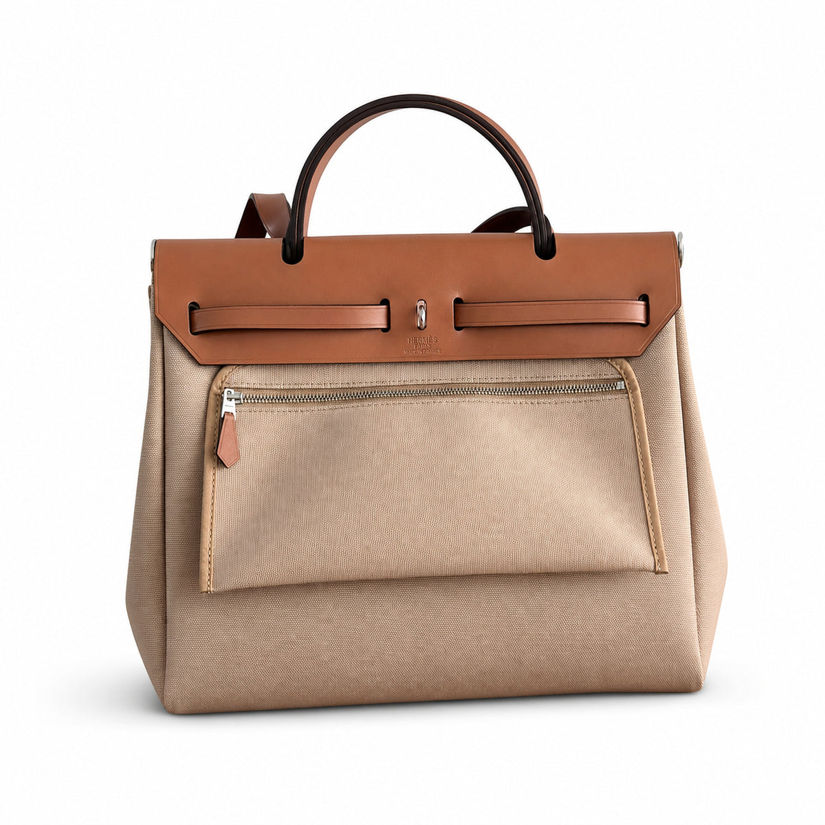 Herbag 31cm Saddle-Inspired Canvas Body with Leather Handle and Shoulder Strap — Canvas Shoulder Bag with Leather Accents