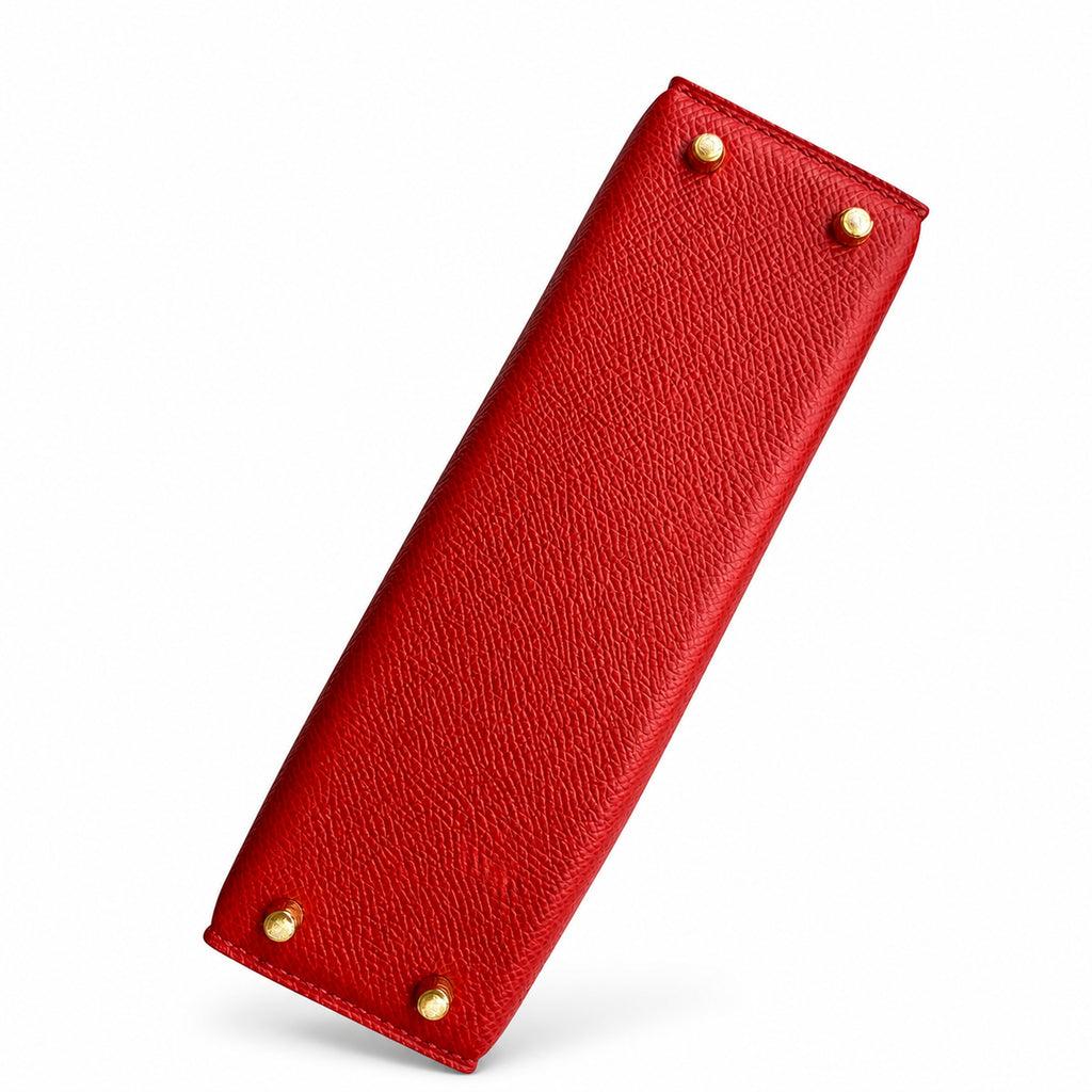 handmade Mini Kelly II 19cm imported Epsom Leather heart Red Gold Buckle — Polished Compact Handbag