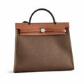 Herbag 31cm Saddle-Inspired Canvas Body with Leather Handle and Shoulder Strap — Distinctive Canvas Carry Style