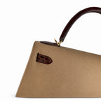 Kelly 28 Milk tea color with honey brown, Epsom with American color, Gold Buckle, hand sewing — Elegant Structured Carry Style