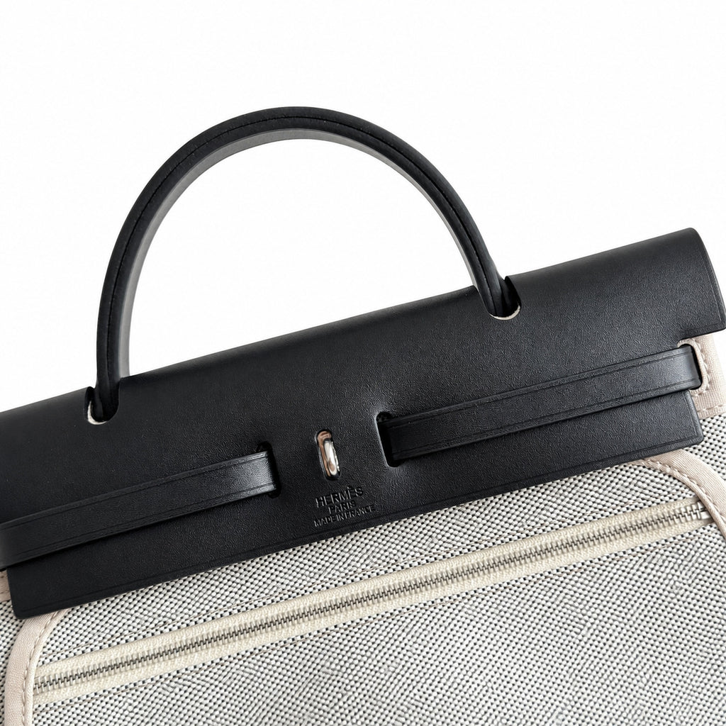 Versatile Canvas Shoulder Carry: Herbag 31cm Saddle-Inspired Canvas Body with Leather Handle and Shoulder Strap