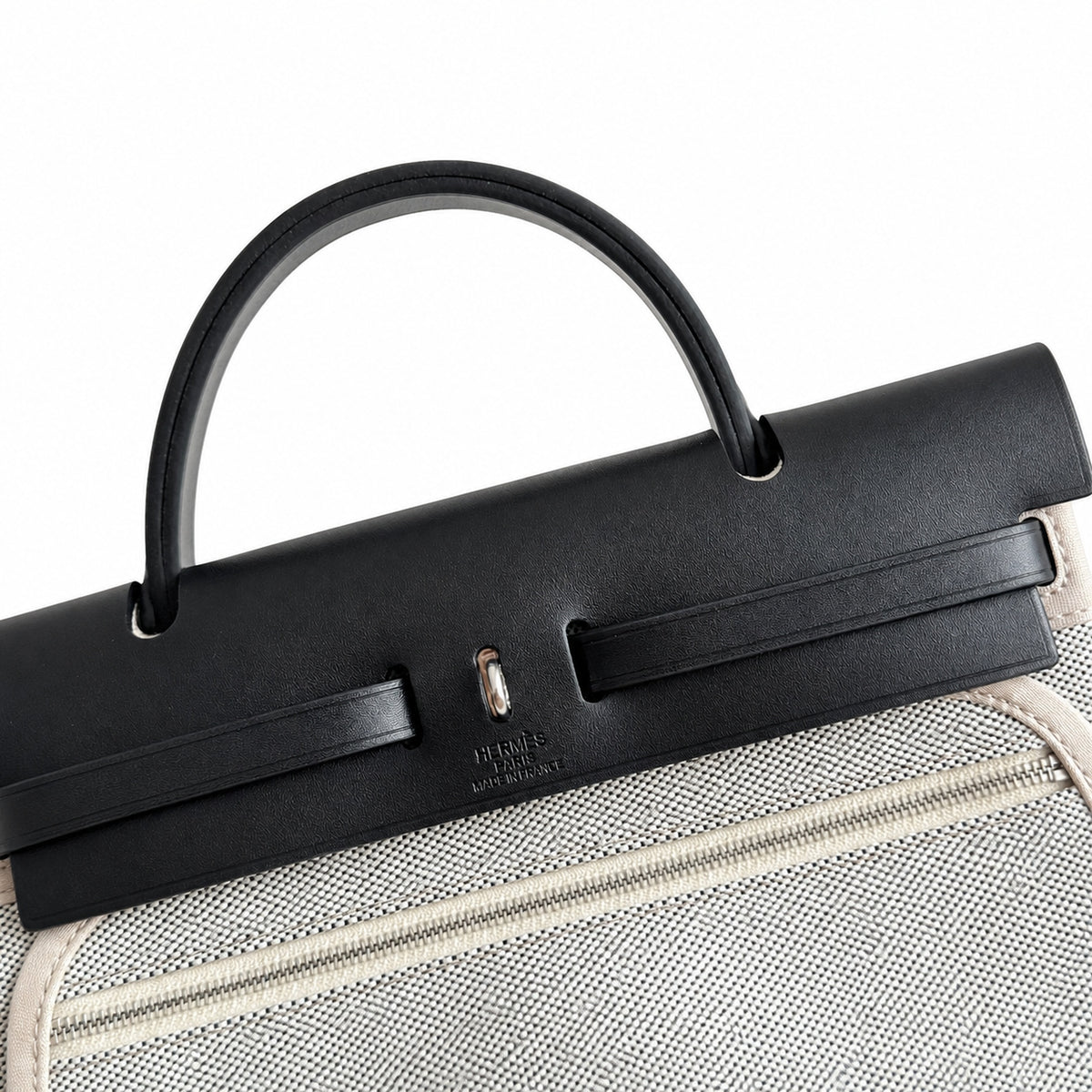 Versatile Canvas Shoulder Carry: Herbag 31cm Saddle-Inspired Canvas Body with Leather Handle and Shoulder Strap