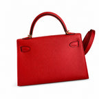 handmade Mini Kelly II 19cm imported Epsom Leather heart Red Gold Buckle — Polished Compact Handbag