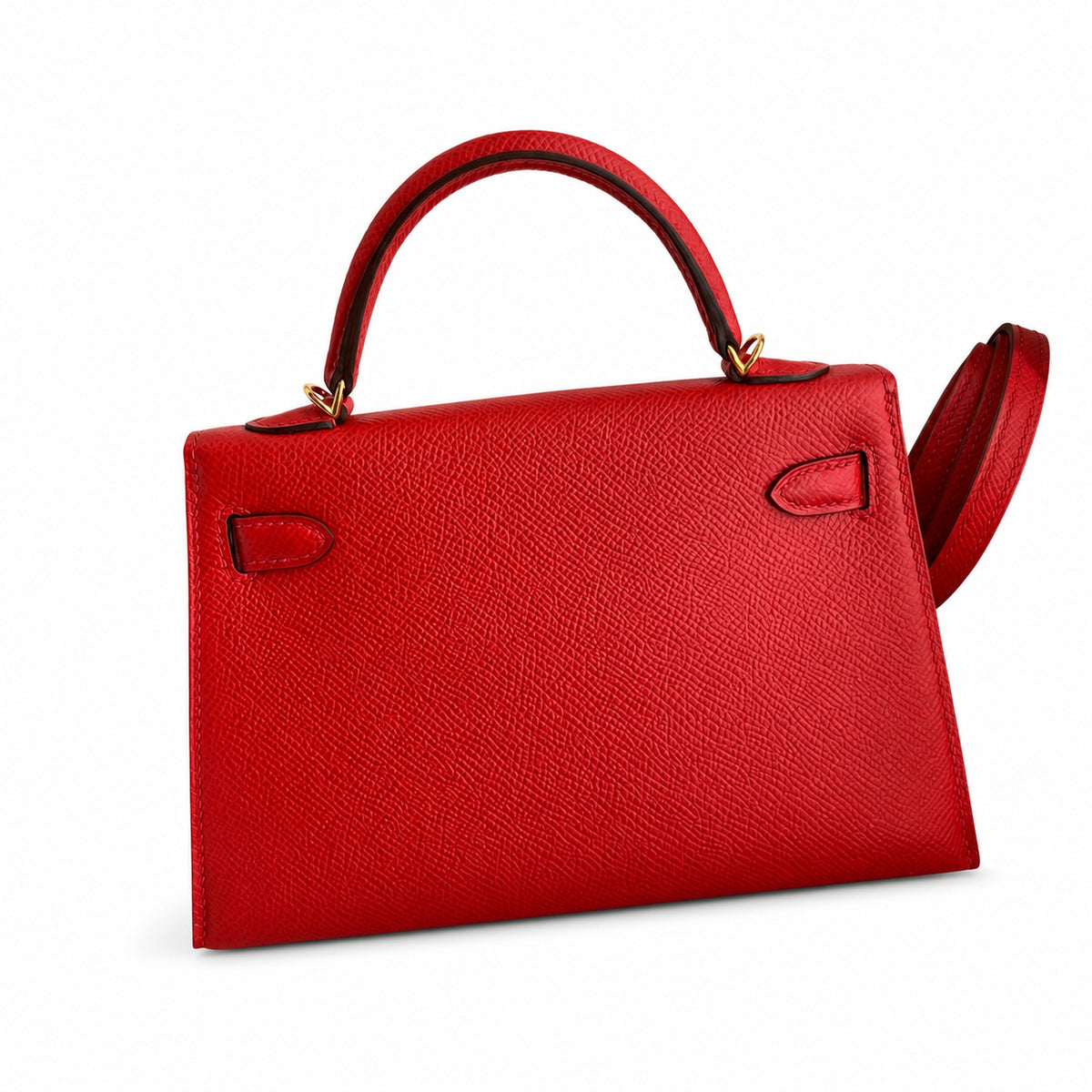 handmade Mini Kelly II 19cm imported Epsom Leather heart Red Gold Buckle — Polished Compact Handbag