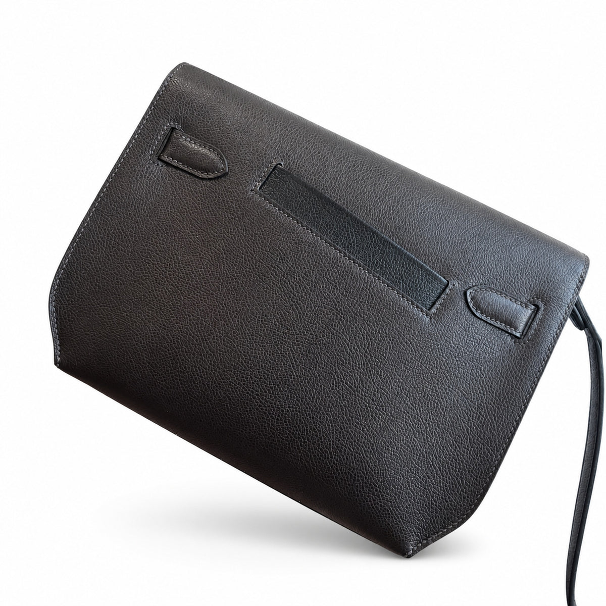Kelly Depeches 25cm Evercolor Leather with Shoulder Strap — Structured Hand-Carry Clutch