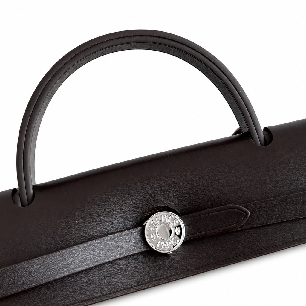Herbag 31cm Saddle-Inspired Canvas Body with Leather Handle and Shoulder Strap — Classic Canvas Body and Leather Straps
