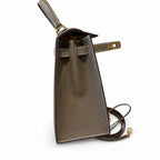 Kelly 28cm in Elephant Gray Epsom Leather with Gold Buckle Handmade — Streamlined Top-Handle Handbag