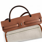 Herbag 31cm Saddle-Inspired Canvas Body with Leather Handle and Shoulder Strap — Distinctive Saddle-Inspired Handbag