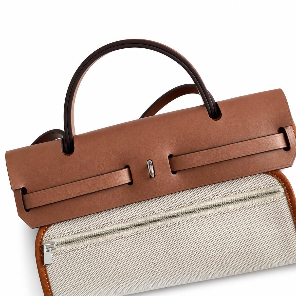 Herbag 31cm Saddle-Inspired Canvas Body with Leather Handle and Shoulder Strap — Distinctive Saddle-Inspired Handbag