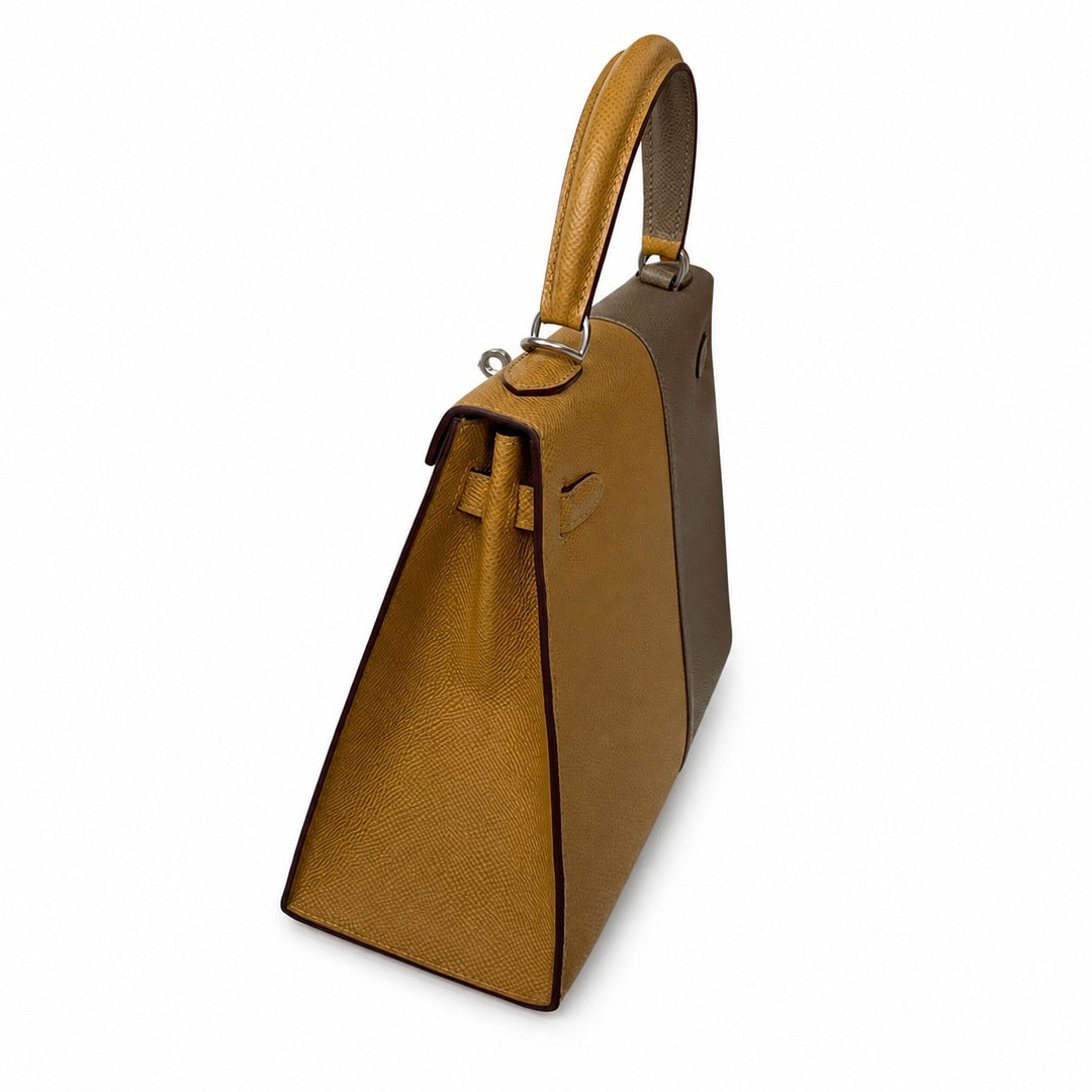Kelly in Blue Epsom Leather with Silver Buckle Handmade — Polished Structured Handbag