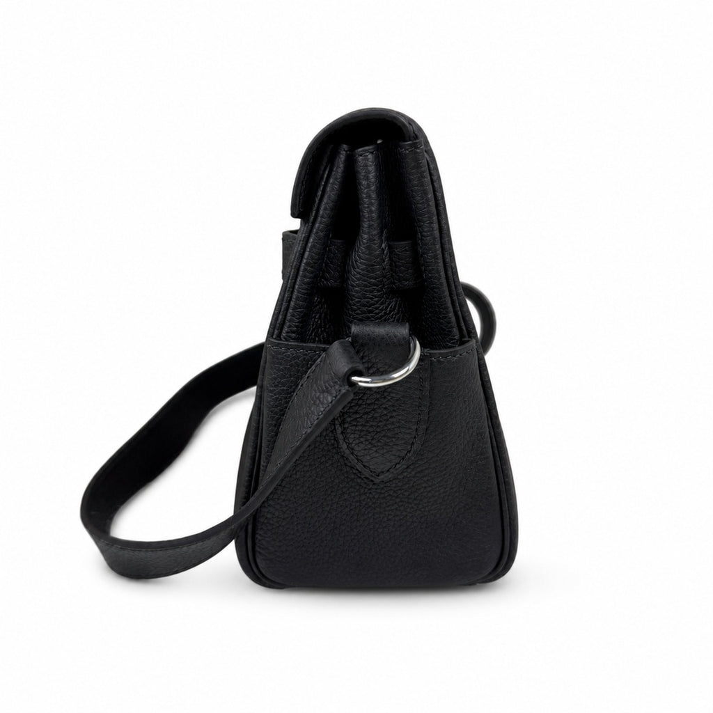 Kelly Messenger messenger bag for men and women, Black Silver Buckle, imported leather, all-steel hand-waxed thread, the highest cost-effectiveness — Versatile Structured Bag