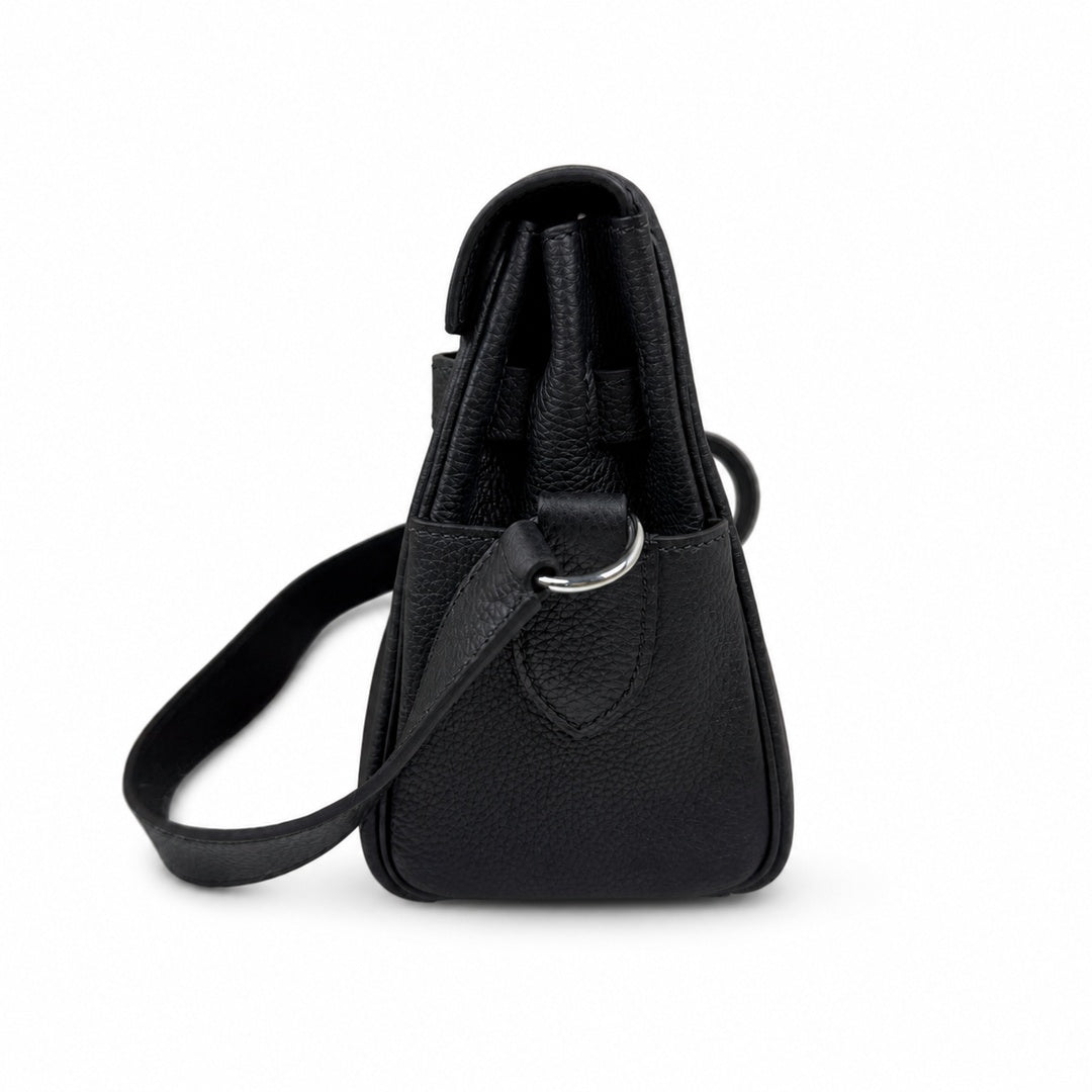 Kelly Messenger messenger bag for men and women, Black Silver Buckle, imported leather, all-steel hand-waxed thread, the highest cost-effectiveness — Versatile Structured Bag