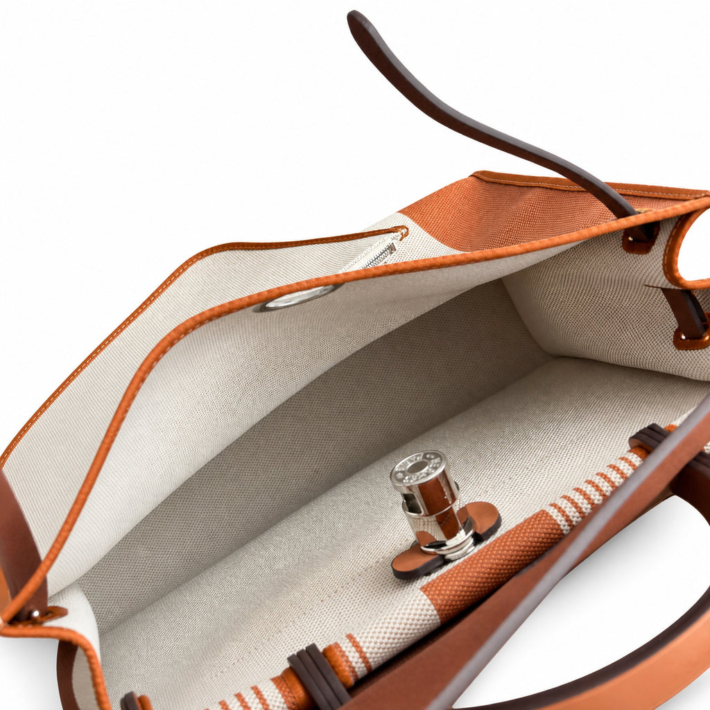 Leather-Handled Canvas Shoulder Bag: Herbag 31cm Saddle-Inspired Canvas Body with Leather Handle and Shoulder Strap
