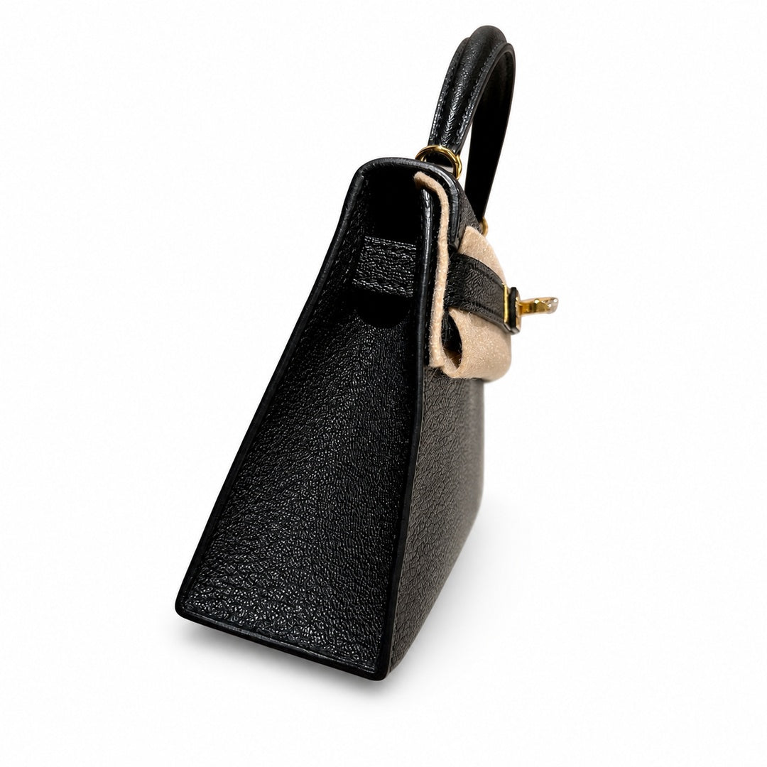 Mini Kelly II 19cm in Black Epsom Leather with Gold Buckle — Polished Compact Handbag