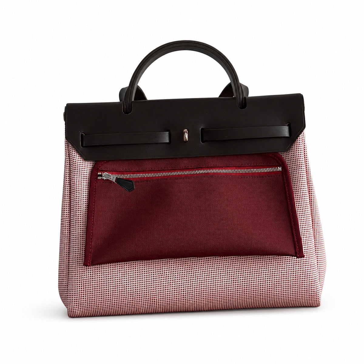 Elegant Canvas-and-Leather Hand-Carry Bag: Herbag 31cm Saddle-Inspired Canvas Body with Leather Handle and Shoulder Strap
