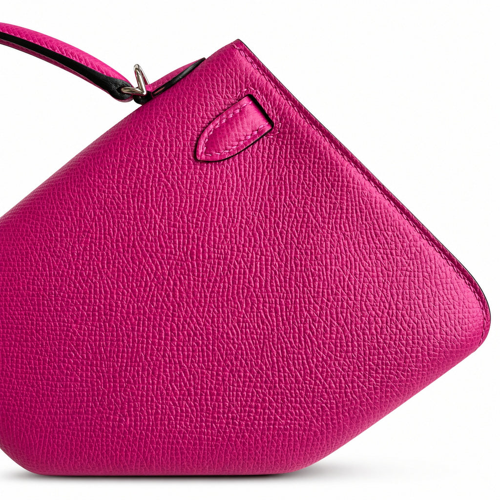 handmade Mini Kelly II 19cm imported Epsom Leather Rose Purple Silver Buckle — Compact Top-Handle Bag