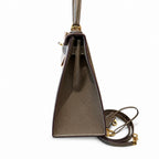 Kelly 28cm in Elephant Gray Epsom Leather with Gold Buckle Handmade — Streamlined Top-Handle Handbag
