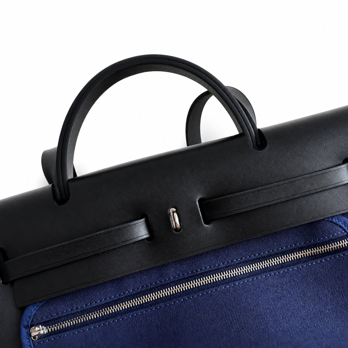Canvas-and-Leather Top-Handle Style: Herbag 31cm Saddle-Inspired Canvas Body with Leather Handle and Shoulder Strap
