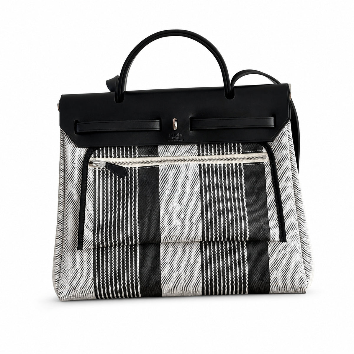 Polished Saddle-Inspired Carryall: Herbag 31cm Saddle-Inspired Canvas Body with Leather Handle and Shoulder Strap