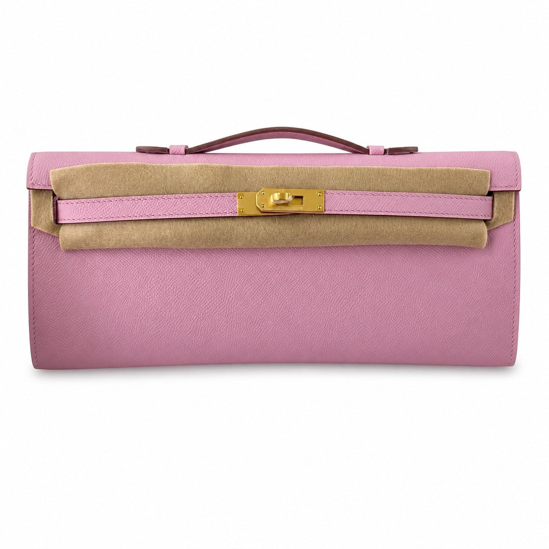 Kelly cut 31 handbag Epsom mallow purple Gold Buckle — Sophisticated Evening Clutch