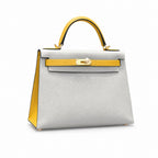 Kelly 28cm Epsom Leather S2 Trench Windbreaker Gray and 9D Jaune Amber Top Handmade — Versatile Structured Bag