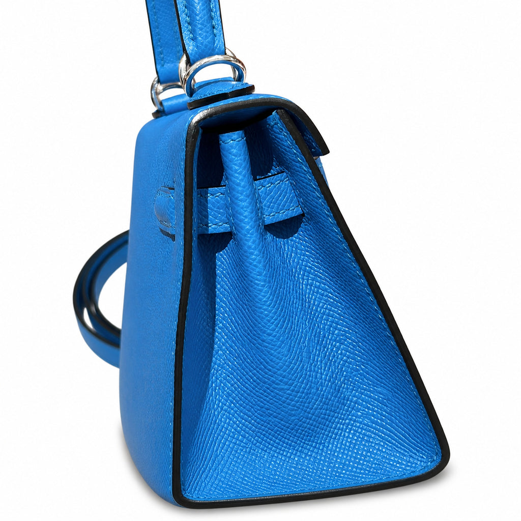 Kelly 25cm in Blue Epsom Leather with Silver Buckle Handmade — Timeless Top-Handle Design
