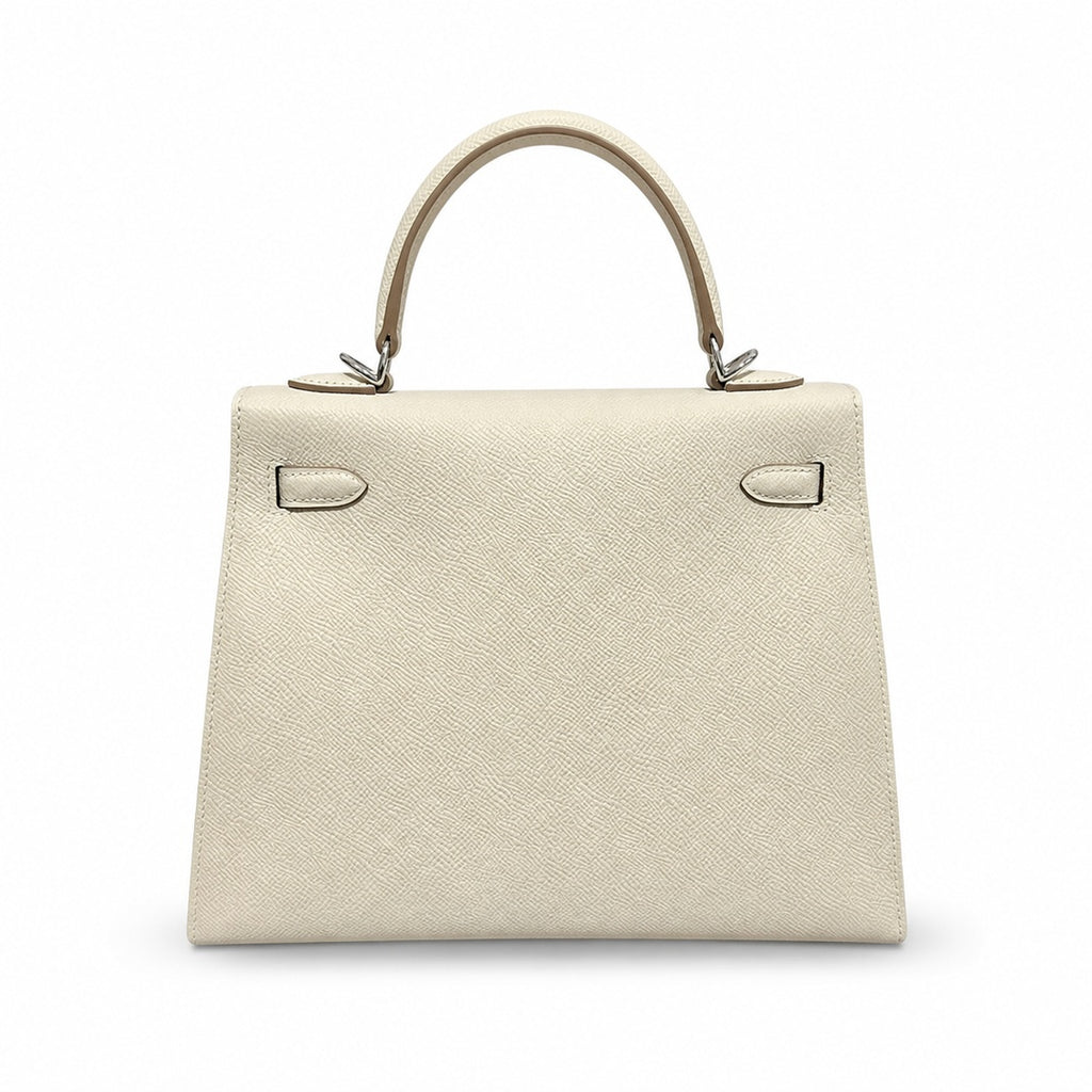 Kelly 25cm in Nata Epsom Leather with Silver Buckle Handmade — Versatile Structured Bag