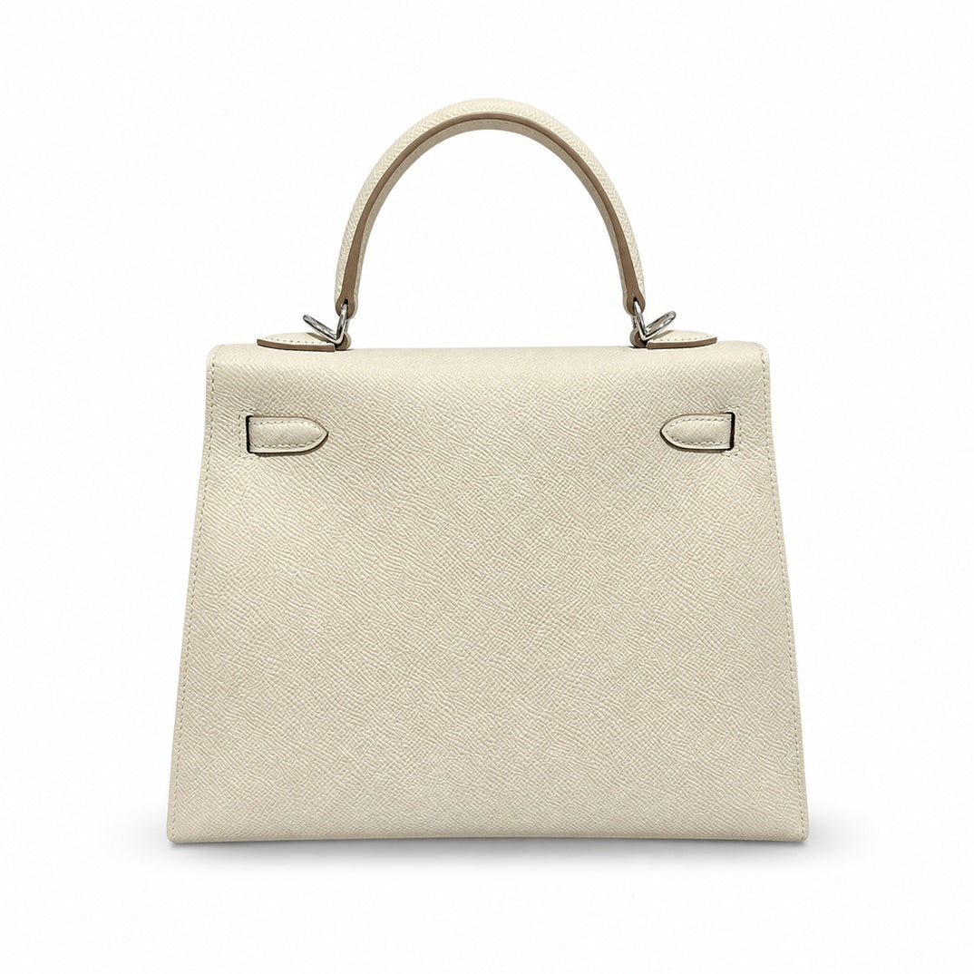 Kelly 25cm in Nata Epsom Leather with Silver Buckle Handmade — Versatile Structured Bag
