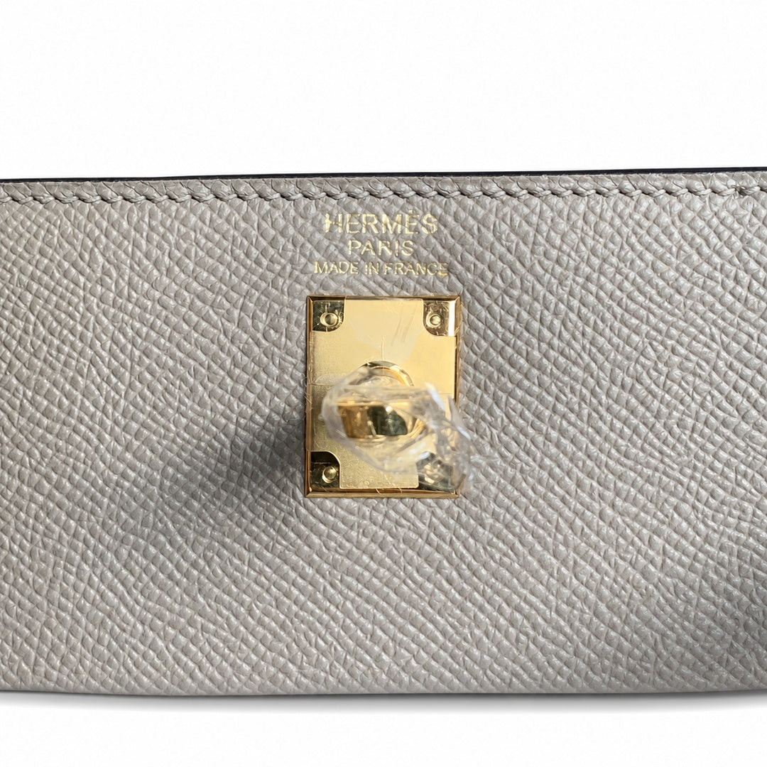 Refined Top-Handle Bag: Kelly 25 M8 asphalt gray Gold Buckle Epsom pure handmade wax thread