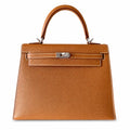 Kelly 25cm in Golden Brown Epsom Leather with Silver Buckle Handmade — Classic Hand-Carry Silhouette