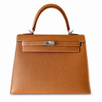 Kelly 25cm in Golden Brown Epsom Leather with Silver Buckle Handmade — Classic Hand-Carry Silhouette
