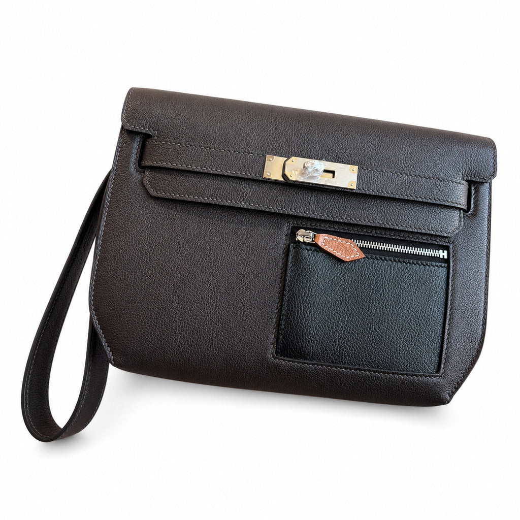 Kelly Depeches 25cm Evercolor Leather with Shoulder Strap — Structured Hand-Carry Clutch