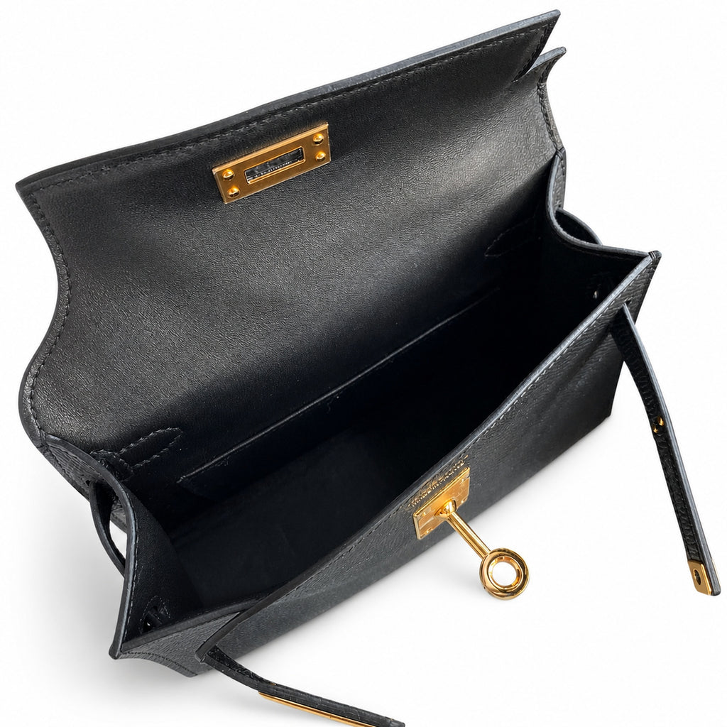 Mini Kelly II 19cm Epsom Leather Black Gold Buckle — Refined Mini Handbag