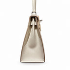 Kelly 28cm in Milkshake White Epsom Leather with Silver Buckle Handmade — Versatile Structured Bag