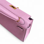 handmade Mini Kelly II 19cm imported Epsom Leather, malva purple, Gold Buckle — Polished Compact Handbag