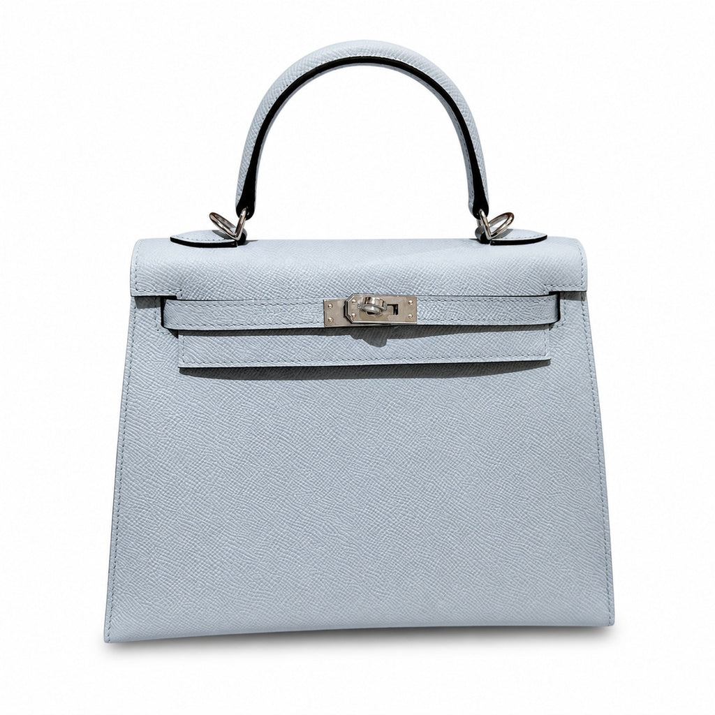 Kelly 25cm in Blue Epsom Leather with Silver Buckle Handmade — Refined Top-Handle Bag