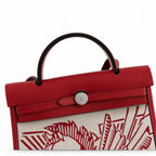 Canvas-and-Leather Shoulder Bag: Herbag 31cm Saddle-Inspired Canvas Body with Leather Handle and Shoulder Strap