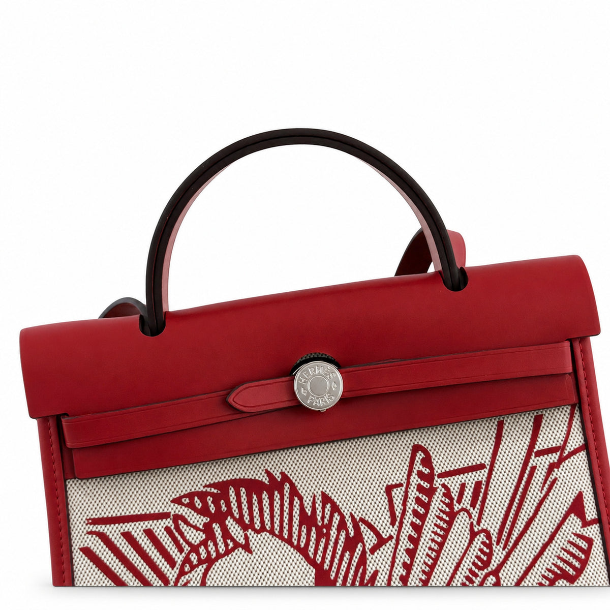 Canvas-and-Leather Shoulder Bag: Herbag 31cm Saddle-Inspired Canvas Body with Leather Handle and Shoulder Strap