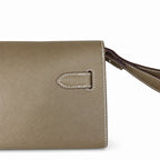Kelly Depeches 25cm Epsom Leather, 18 Elephant Gray, Silver Buckle — Structured Hand-Carry Clutch