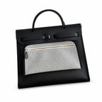 Herbag 31cm Saddle-Inspired Canvas Body with Leather Handle and Shoulder Strap — Elegant Leather-Accented Canvas Bag