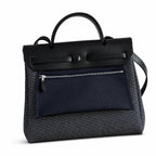 Herbag 31cm Saddle-Inspired Canvas Body with Leather Handle and Shoulder Strap — Structured Canvas Shoulder Bag with Leather Trim