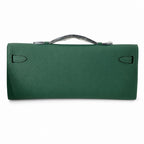 Kelly cut 31 clutch Epsom malachite green Silver Buckle — Sophisticated Evening Clutch