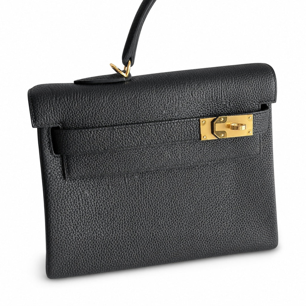 Kelly 40cm in Black Togo Leather with Gold Buckle Handmade — Sophisticated Carry Design