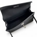 Kelly 22cm in Black Epsom Leather with Silver Buckle Handmade — Sophisticated Carry Design