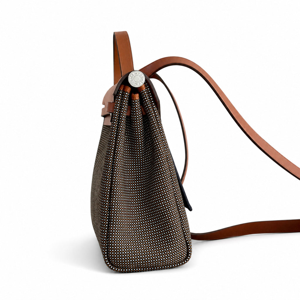 Distinctive Saddle-Inspired Handbag: Herbag 31cm Saddle-Inspired Canvas Body with Leather Handle and Shoulder Strap