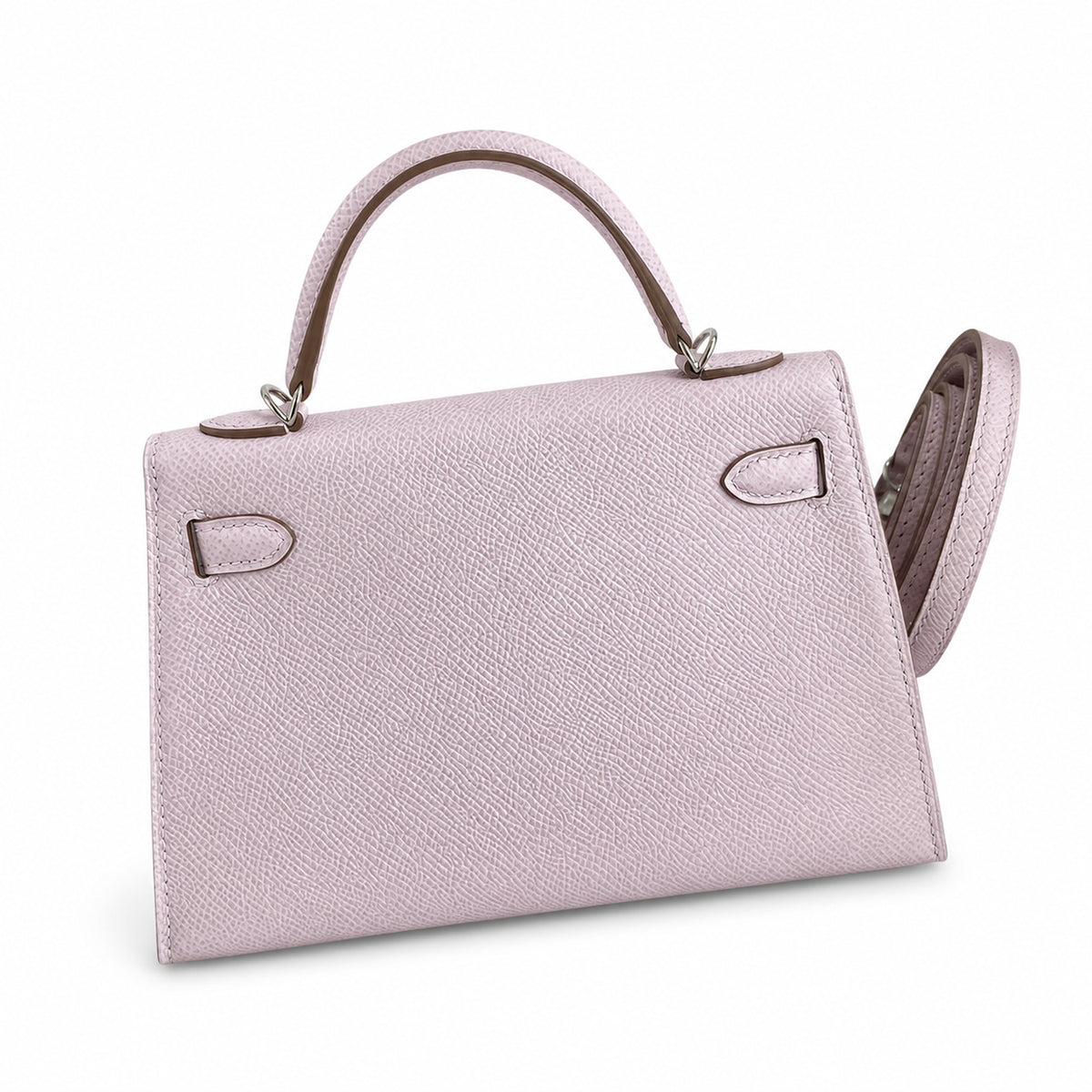 handmade Mini Kelly II 19cm imported Epsom Leather dreamy Pink and purple Silver Buckle — Small Structured Carry Style