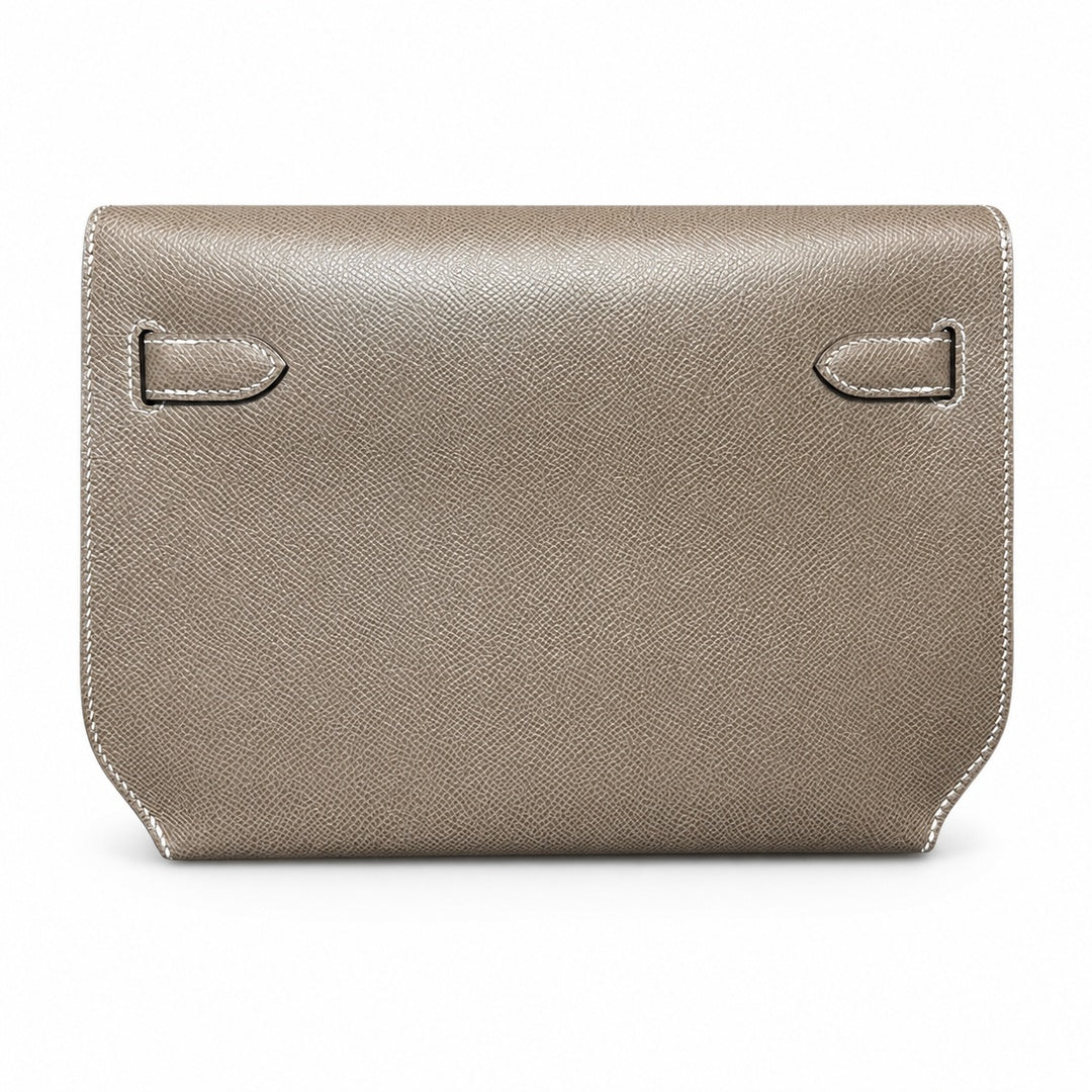 Kelly Depeches 25cm Epsom Leather 18 Etoupe Elephant Gray top handcraft — Refined Shoulder-Strap Clutch