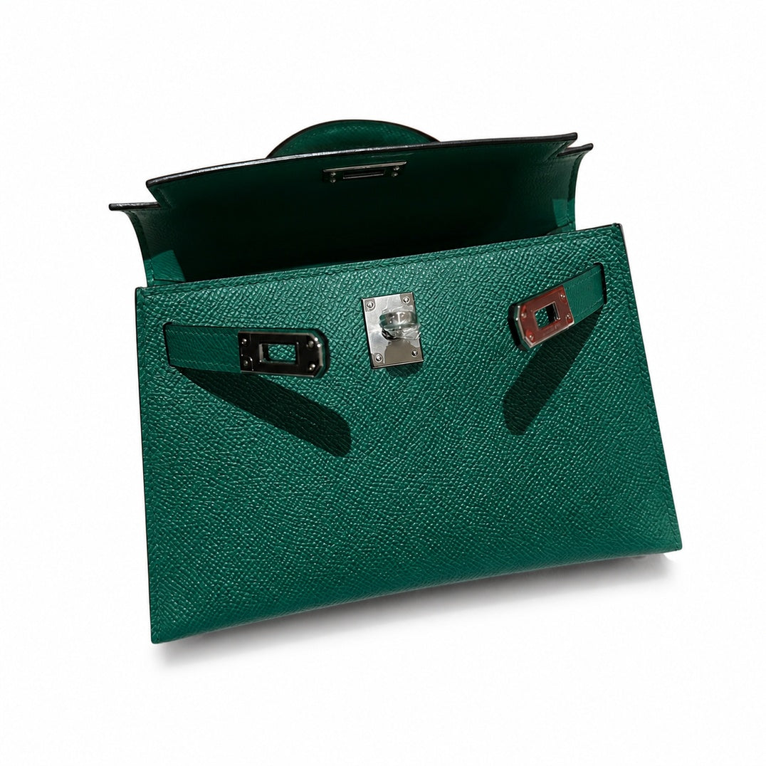 Mini Kelly II 19cm in Vert Verigo Epsom Leather with Silver Buckle — Distinctive Petite Bag