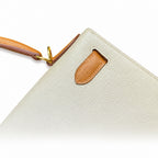 Kelly 28cm Epsom Leather S2 Trench Windbreaker Gray and 37 Gold Golden Brown Top Handmade — Polished Structured Handbag