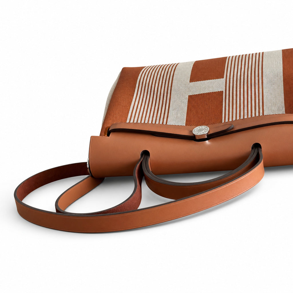 Herbag 31cm Saddle-Inspired Canvas Body with Leather Handle and Shoulder Strap — Polished Canvas-and-Leather Shoulder Style